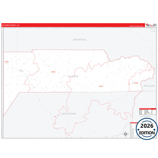 Dolores County, CO Red Line 5 Digit ZIP Code Wall Map
