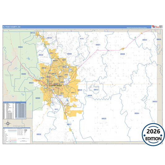 El Paso County, CO Business Reference 5 Digit ZIP Code Wall Map