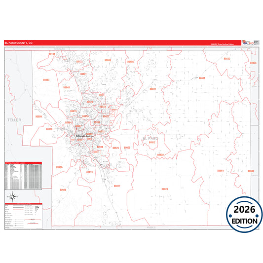 El Paso County, CO Red Line 5 Digit ZIP Code Wall Map