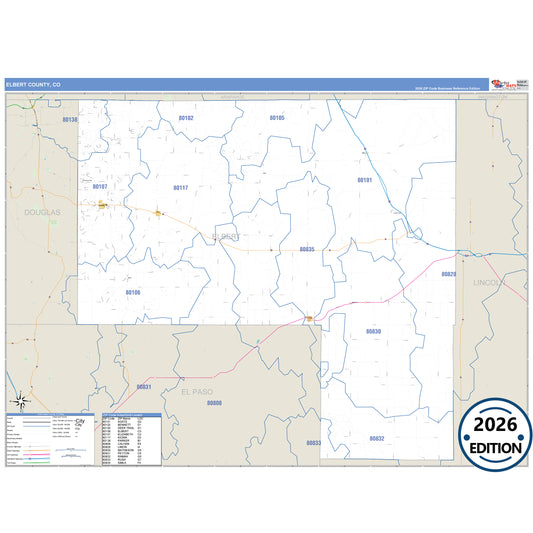 Elbert County, CO Business Reference 5 Digit ZIP Code Wall Map