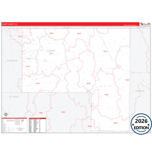 Elbert County, CO Red Line 5 Digit ZIP Code Wall Map