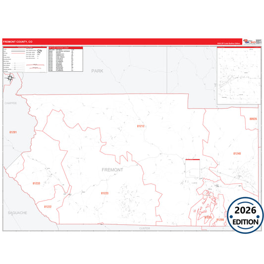 Fremont County, CO Red Line 5 Digit ZIP Code Wall Map