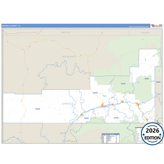 Garfield County, CO Business Reference 5 Digit ZIP Code Wall Map