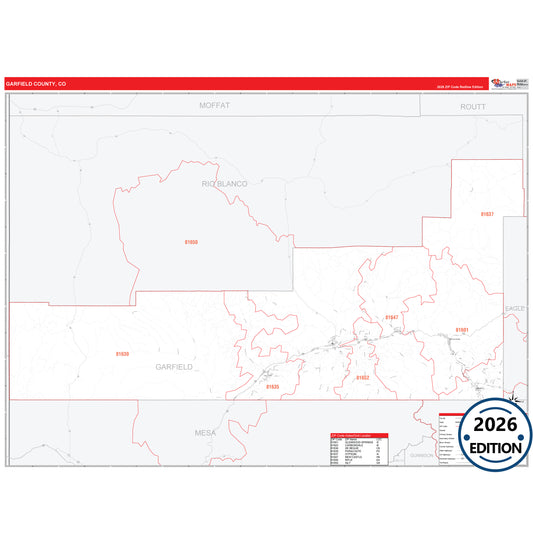 Garfield County, CO Red Line 5 Digit ZIP Code Wall Map