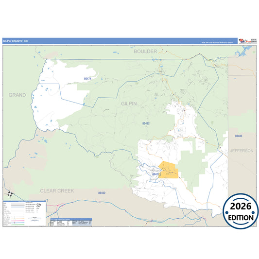 Gilpin County, CO Business Reference 5 Digit ZIP Code Wall Map