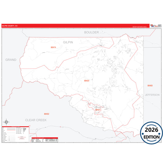 Gilpin County, CO Red Line 5 Digit ZIP Code Wall Map