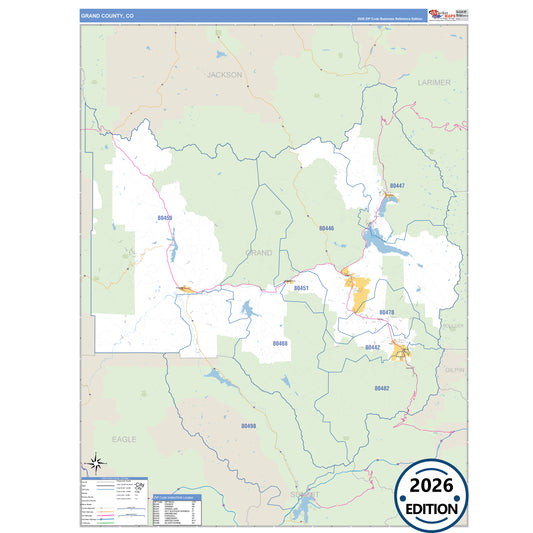 Grand County, CO Business Reference 5 Digit ZIP Code Wall Map
