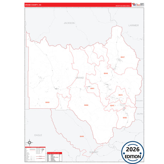 Grand County, CO Red Line 5 Digit ZIP Code Wall Map