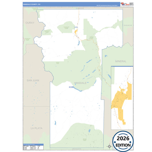 Hinsdale County, CO Business Reference 5 Digit ZIP Code Wall Map
