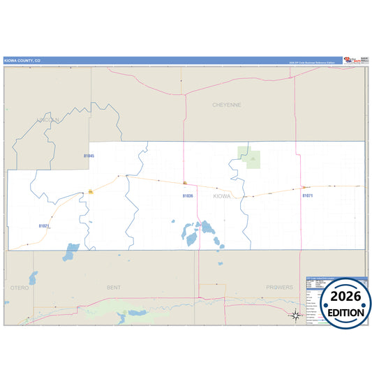 Kiowa County, CO Business Reference 5 Digit ZIP Code Wall Map