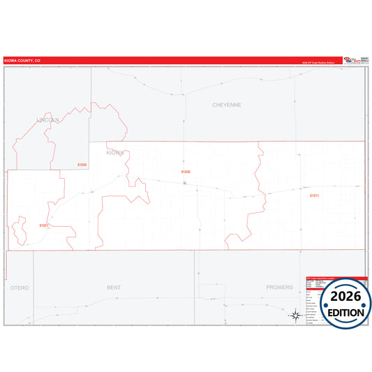 Kiowa County, CO Red Line 5 Digit ZIP Code Wall Map