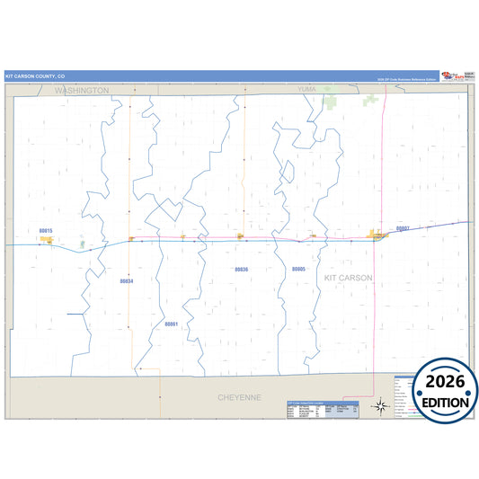 Kit Carson County, CO Business Reference 5 Digit ZIP Code Wall Map