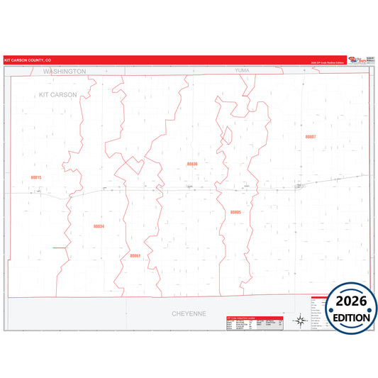 Kit Carson County, CO Red Line 5 Digit ZIP Code Wall Map