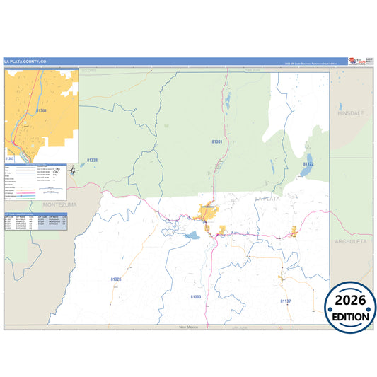 La Plata County, CO Business Reference 5 Digit ZIP Code Wall Map