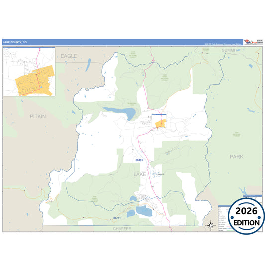Lake County, CO Business Reference 5 Digit ZIP Code Wall Map