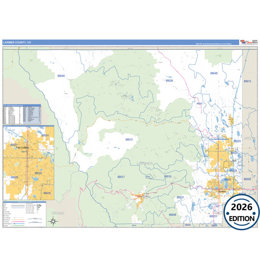 Larimer County, CO Business Reference 5 Digit ZIP Code Wall Map