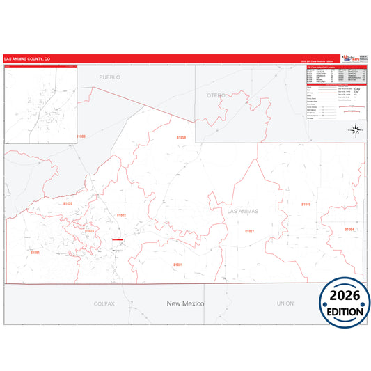 Las Animas County, CO Red Line 5 Digit ZIP Code Wall Map
