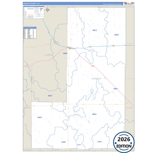 Lincoln County, CO Business Reference 5 Digit ZIP Code Wall Map