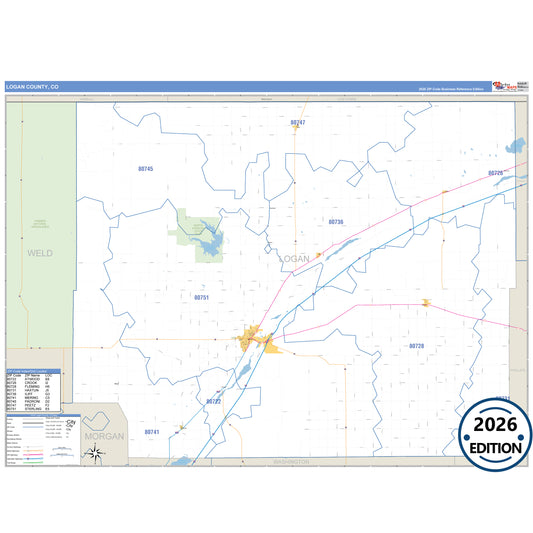 Logan County, CO Business Reference 5 Digit ZIP Code Wall Map
