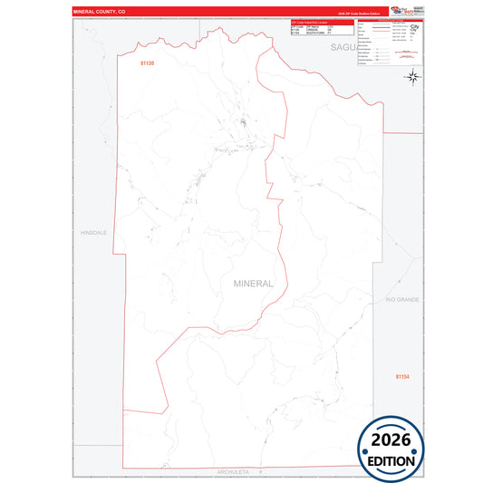 Mineral County, CO Red Line 5 Digit ZIP Code Wall Map