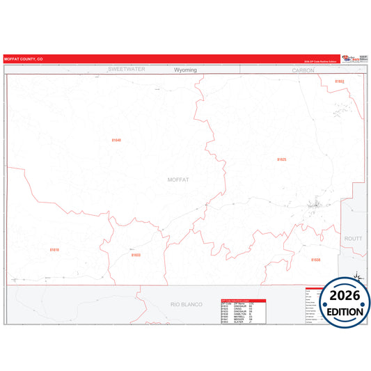 Moffat County, CO Red Line 5 Digit ZIP Code Wall Map
