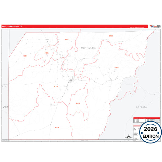 Montezuma County, CO Red Line 5 Digit ZIP Code Wall Map