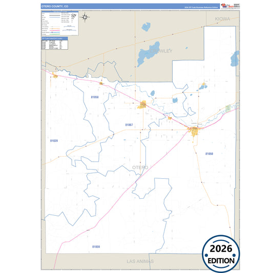Otero County, CO Business Reference 5 Digit ZIP Code Wall Map