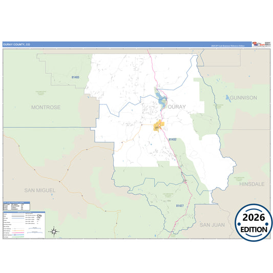 Ouray County, CO Business Reference 5 Digit ZIP Code Wall Map