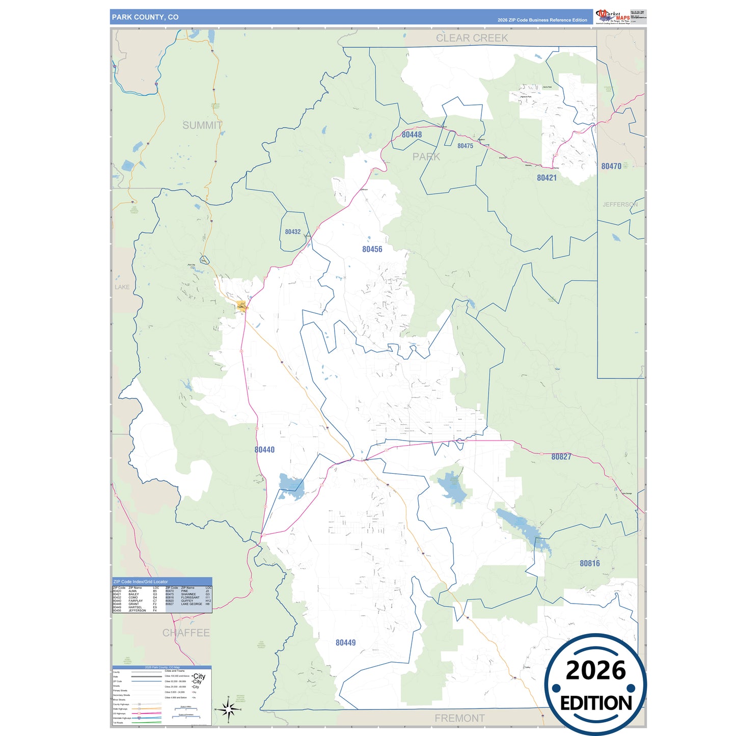 Park County, CO Business Reference 5 Digit ZIP Code Wall Map