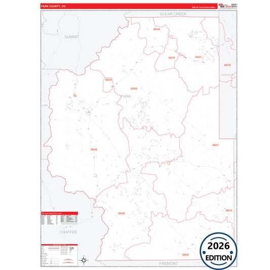 Park County, CO Red Line 5 Digit ZIP Code Wall Map