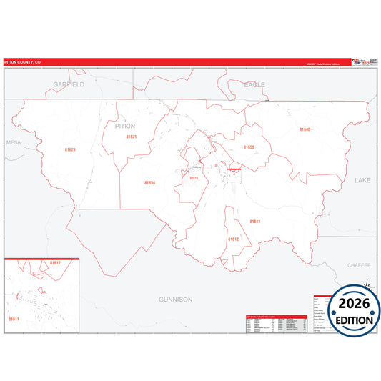 Pitkin County, CO Red Line 5 Digit ZIP Code Wall Map