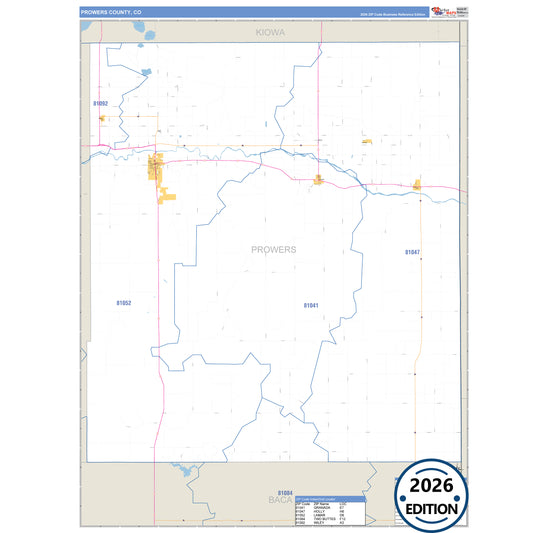 Prowers County, CO Business Reference 5 Digit ZIP Code Wall Map