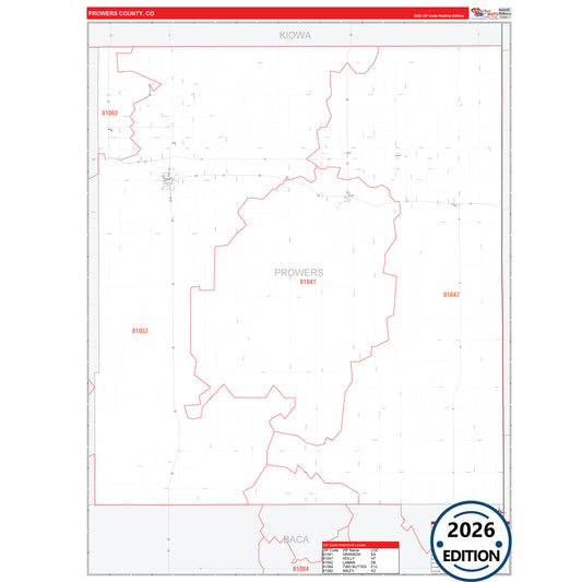 Prowers County, CO Red Line 5 Digit ZIP Code Wall Map