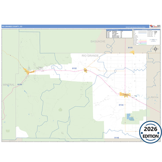 Rio Grande County, CO Business Reference 5 Digit ZIP Code Wall Map