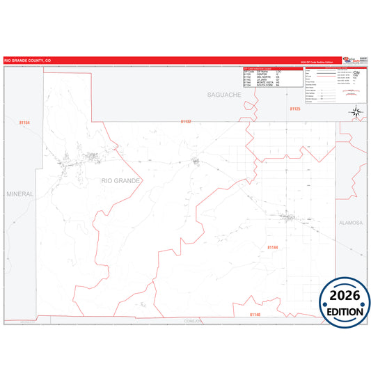 Rio Grande County, CO Red Line 5 Digit ZIP Code Wall Map