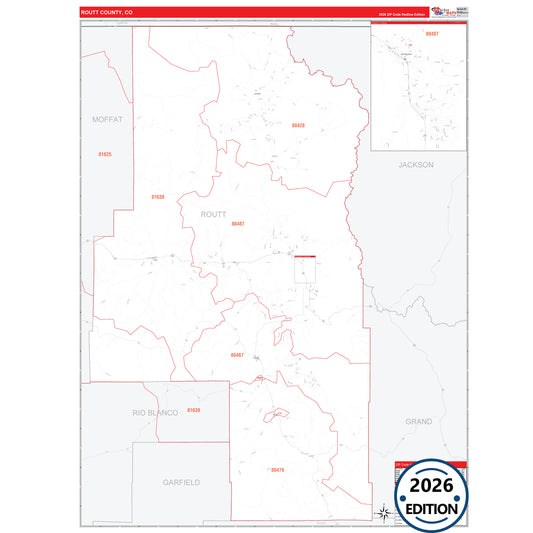 Routt County, CO Red Line 5 Digit ZIP Code Wall Map