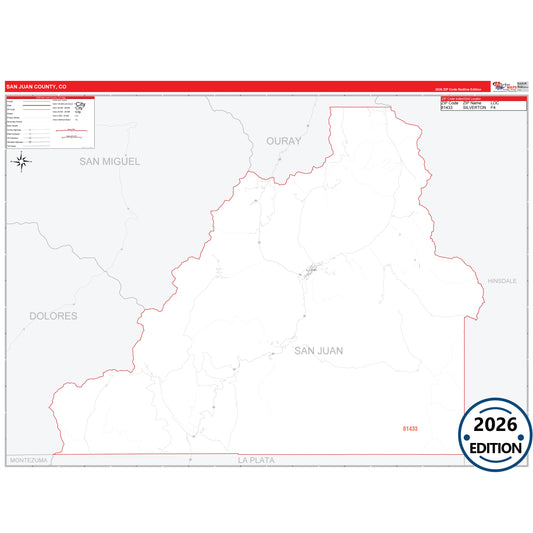 San Juan County, CO Red Line 5 Digit ZIP Code Wall Map