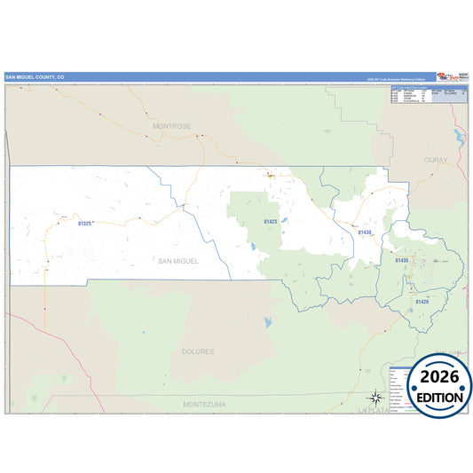 San Miguel County, CO Business Reference 5 Digit ZIP Code Wall Map