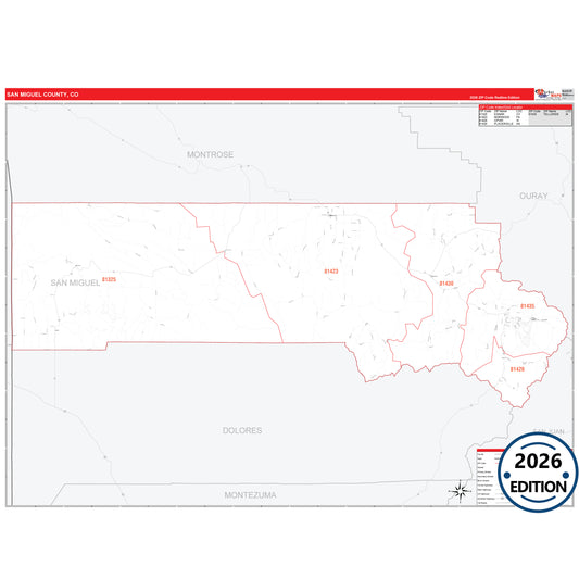 San Miguel County, CO Red Line 5 Digit ZIP Code Wall Map