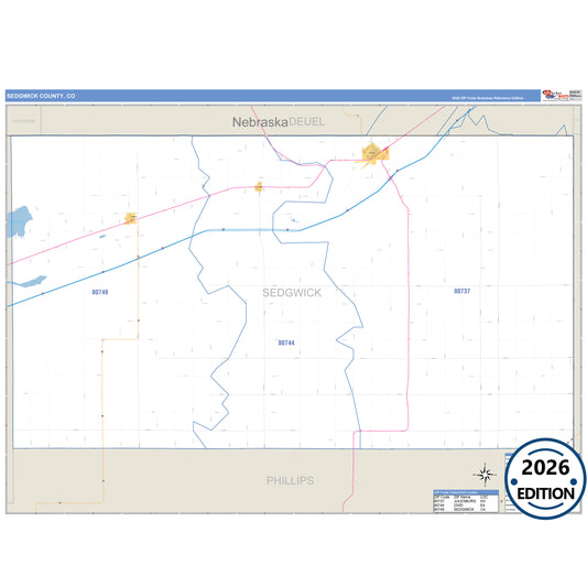 Sedgwick County, CO Business Reference 5 Digit ZIP Code Wall Map