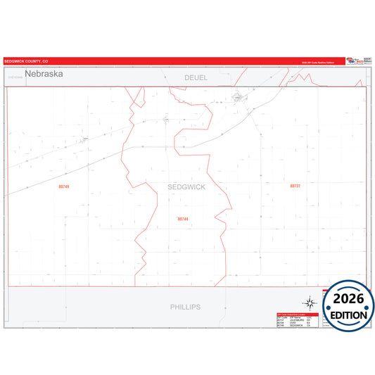 Sedgwick County, CO Red Line 5 Digit ZIP Code Wall Map