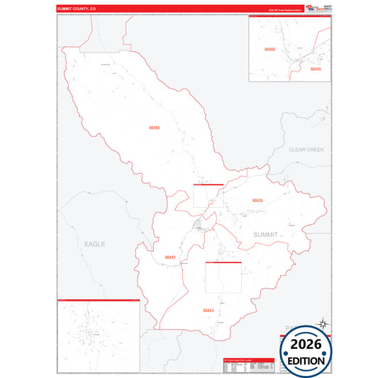 Summit County, CO Red Line 5 Digit ZIP Code Wall Map
