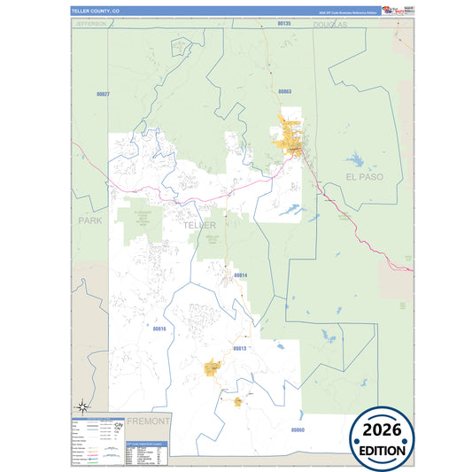 Teller County, CO Business Reference 5 Digit ZIP Code Wall Map