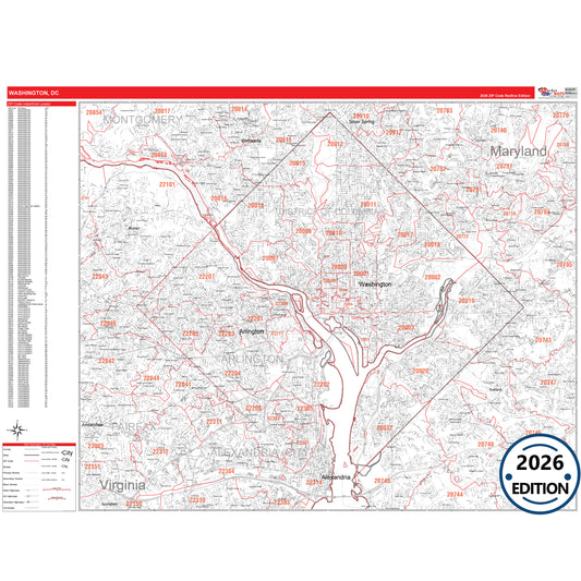 Washington DC Red Line 5 Digit ZIP Code Wall Map