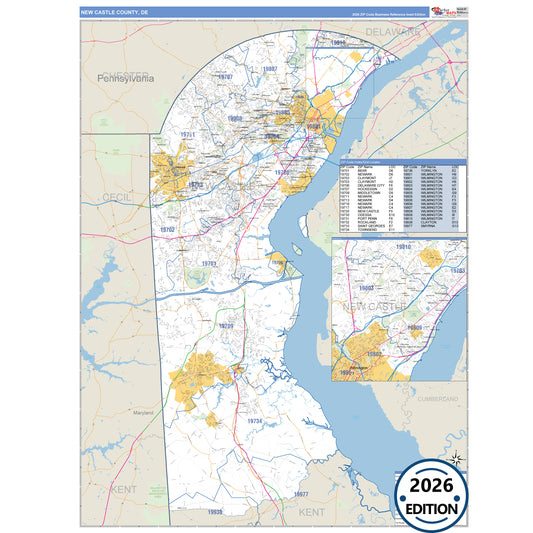 New Castle County, DE Business Reference 5 Digit ZIP Code Wall Map