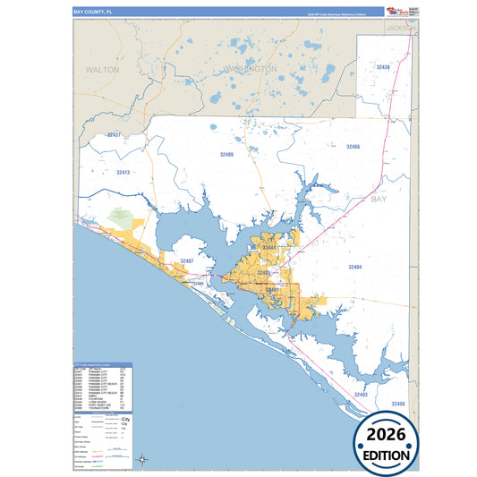 Bay County, FL Business Reference 5 Digit ZIP Code Wall Map
