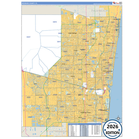 Broward County, FL Business Reference 5 Digit ZIP Code Wall Map