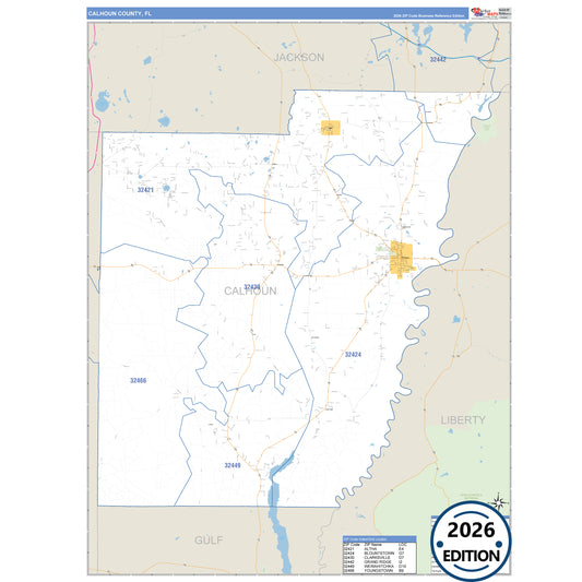 Calhoun County, FL Business Reference 5 Digit ZIP Code Wall Map
