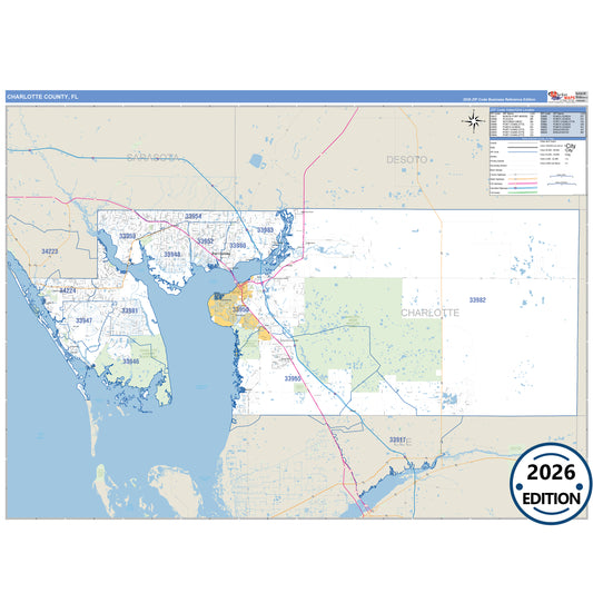 Charlotte County, FL Business Reference 5 Digit ZIP Code Wall Map