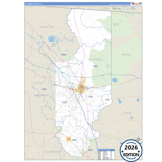 Columbia County, FL Business Reference 5 Digit ZIP Code Wall Map